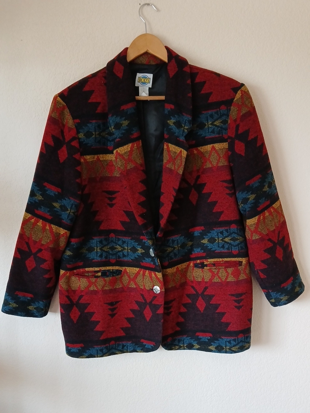 Rod's Southwest Aztec Print Blanket Blazer Lined wool Blend